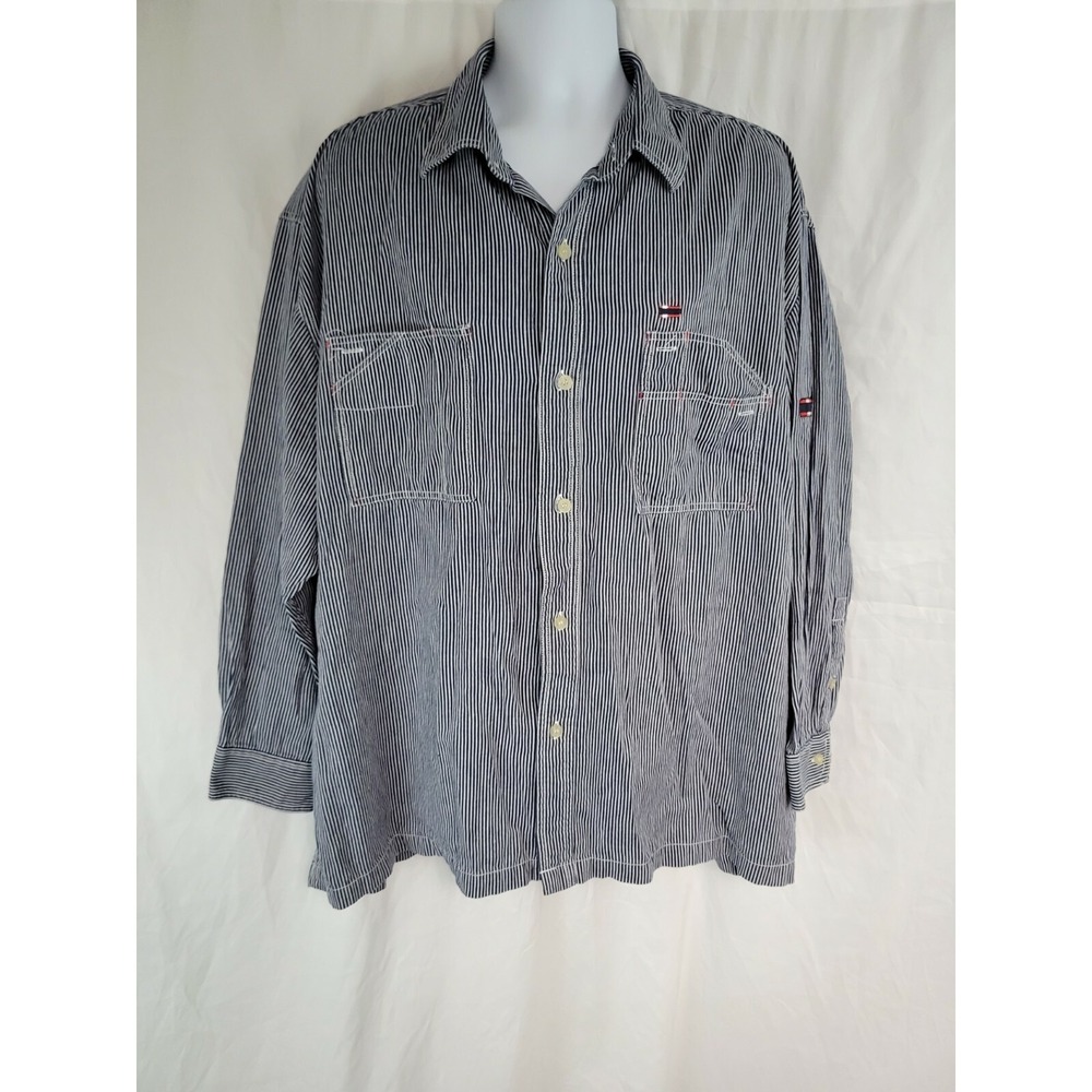Bugle Boy Long Sleeve Button Down Engineer Striped Blue White Men Size XXL